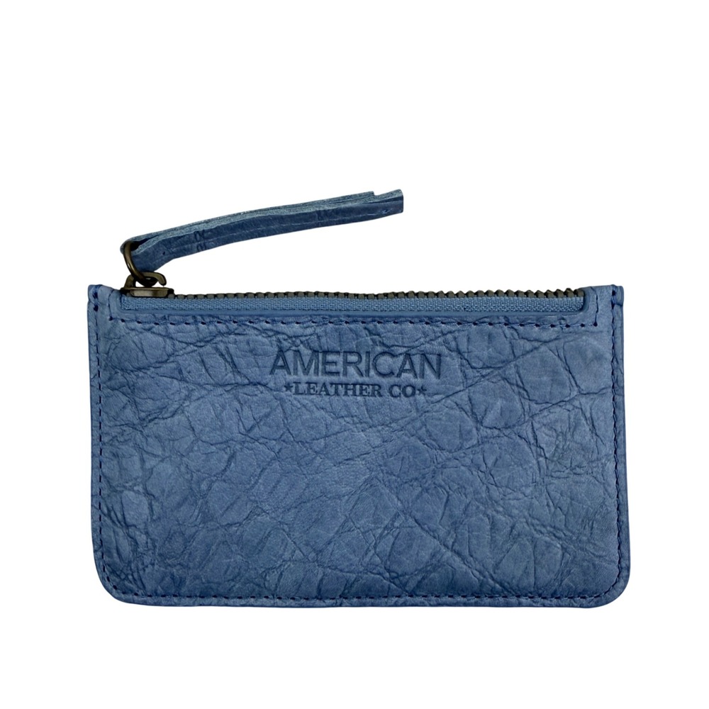 American Leather Co Wallet Womens OS Blue Card Case Zip Top Textured Leather
